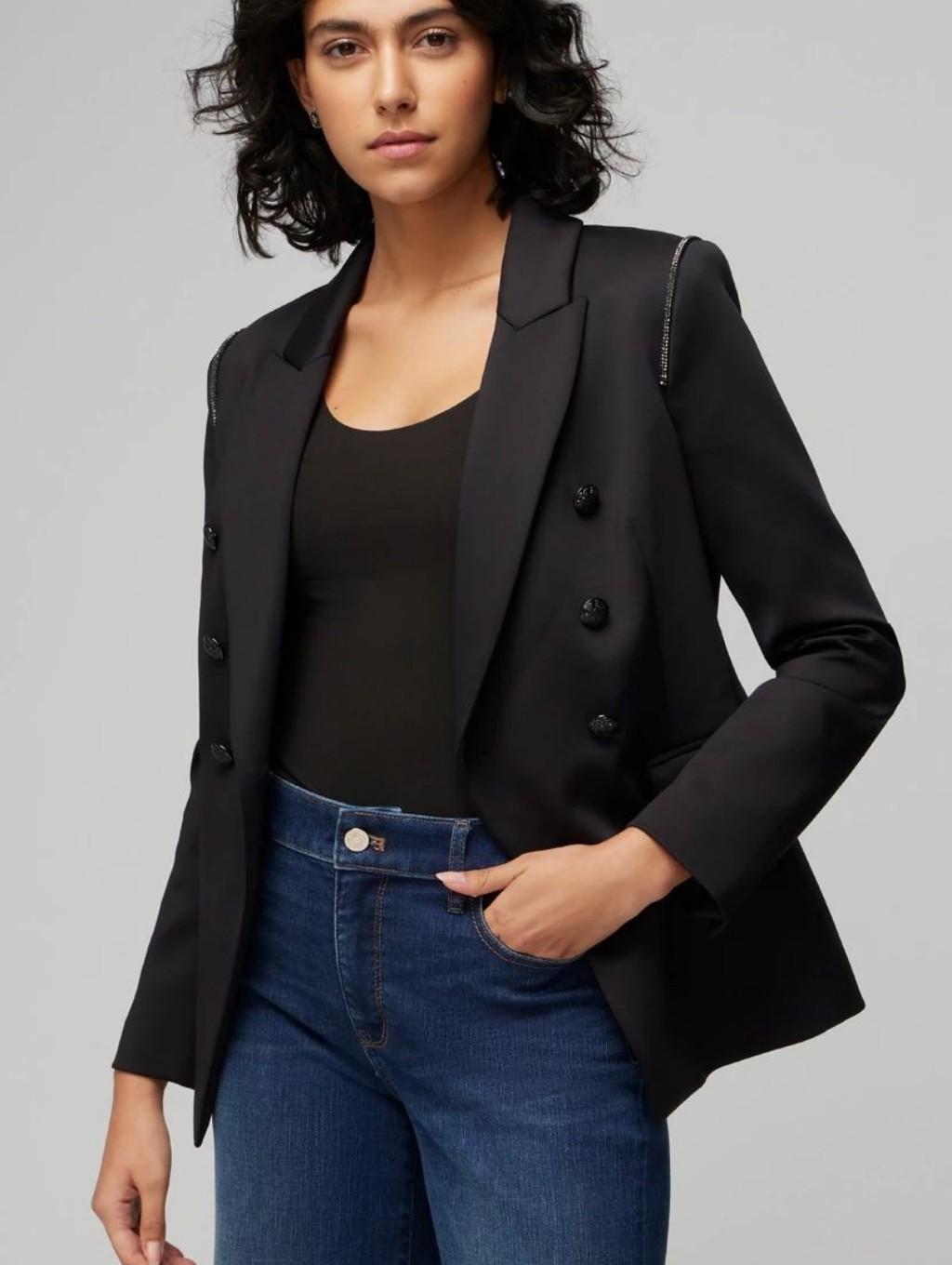 White House Black Market Embellished Studio Blazer Size 14 Black